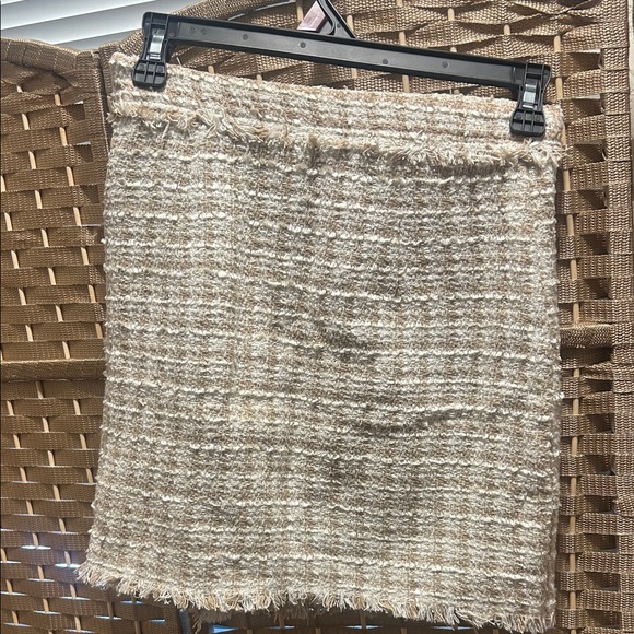 Blu Pepper Beige Tweed Frayed Mini Skirt with Pearl Buttons - Picture 8 of 8